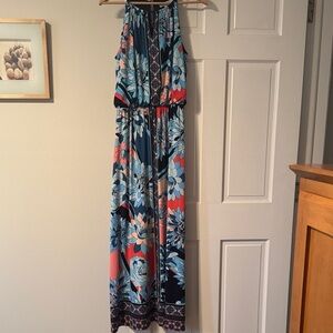 London Times Blue and Pink Floral Maxi Dress